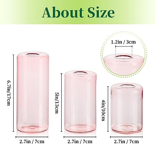 Small Glass Bud Vases for Centerpieces, 12pcs Pink Blown Single Flower Vases, Modern Mini Cylinder Vase Set L676965