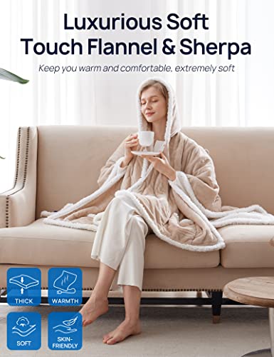 Wearable Heated Throw Blanket with Pockets, 6 Heat Levels, 50 x 60 Inch, Light Grey I581696