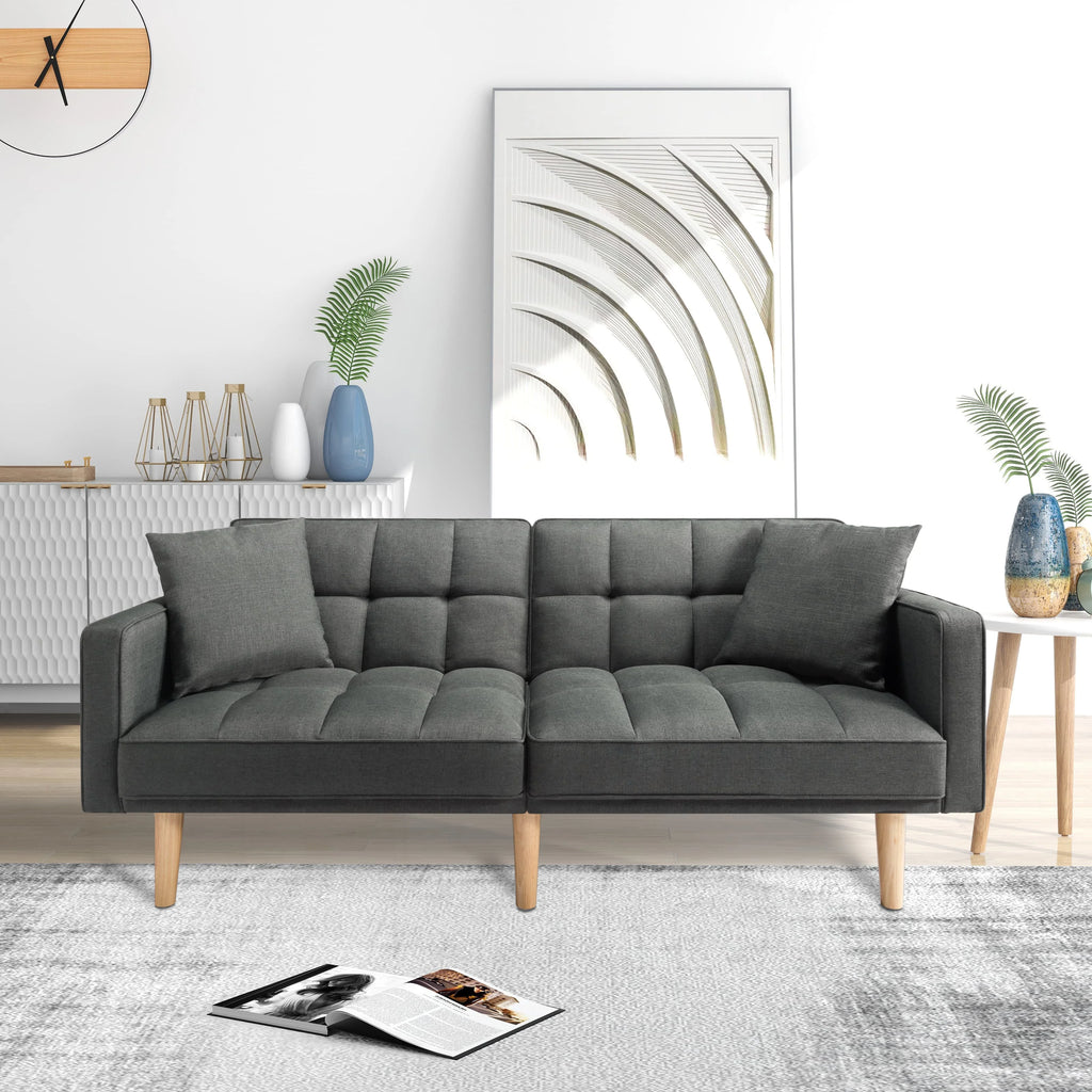 Futon Sofa Bed with Split Back and Wood Legs F4124