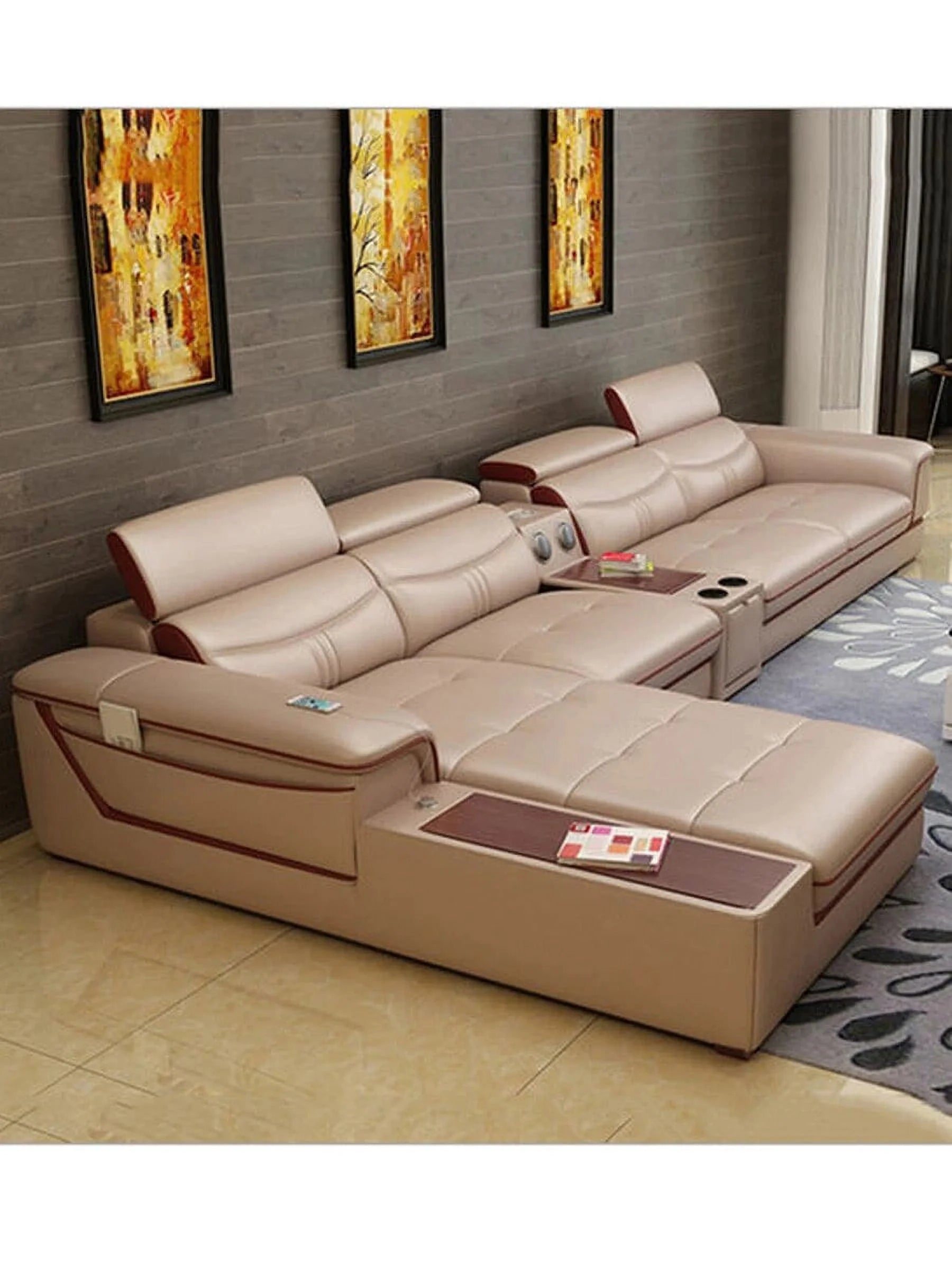 L-shaped leather sofa for living room H9018