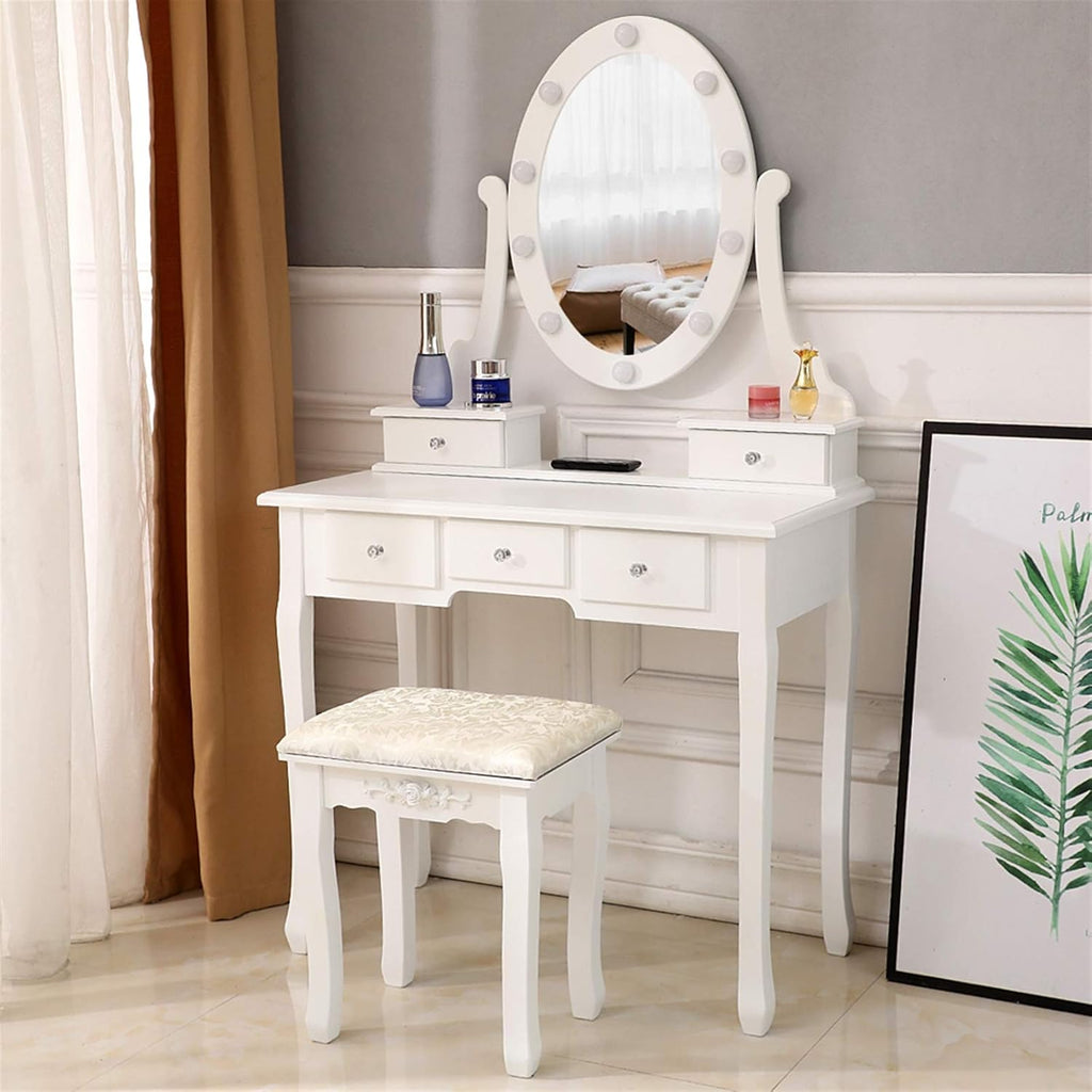 Lighted Makeup Vanity Set with Rotating Mirror and Stool X957