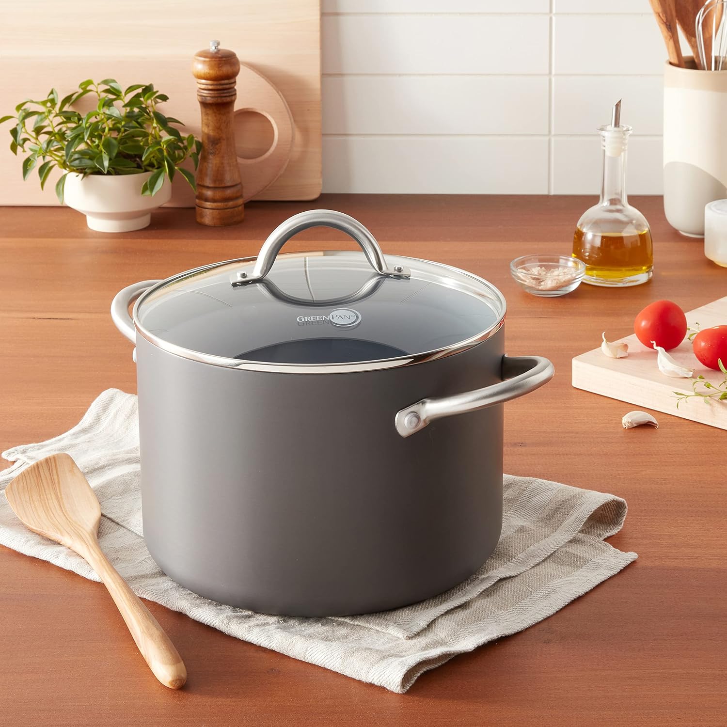 Hard Anodized Ceramic Nonstick 8QT Stock Pot with Lid, PFAS-Free, Oven Safe B645