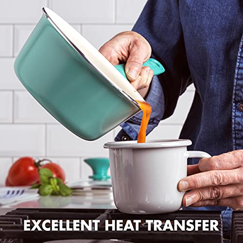 Ceramic Nonstick 2QT Saucepan with Lid, Dishwasher Safe, Turquoise L7668