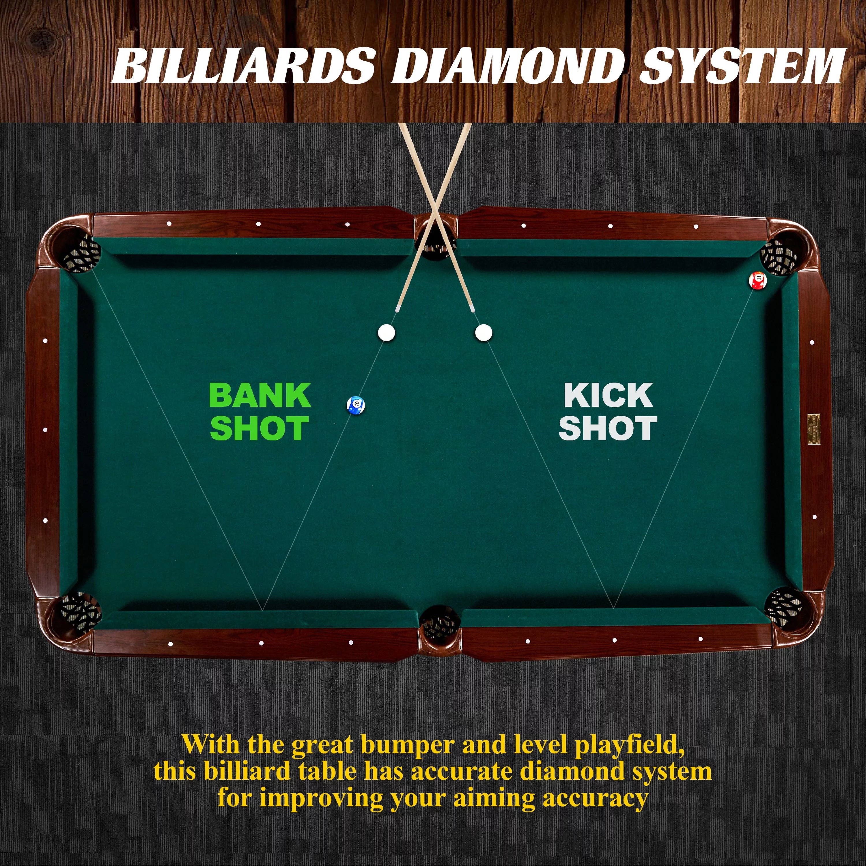 90" Ball and Claw Leg Pool Table with Cue Rack and Dartboard Set, Green Y964639