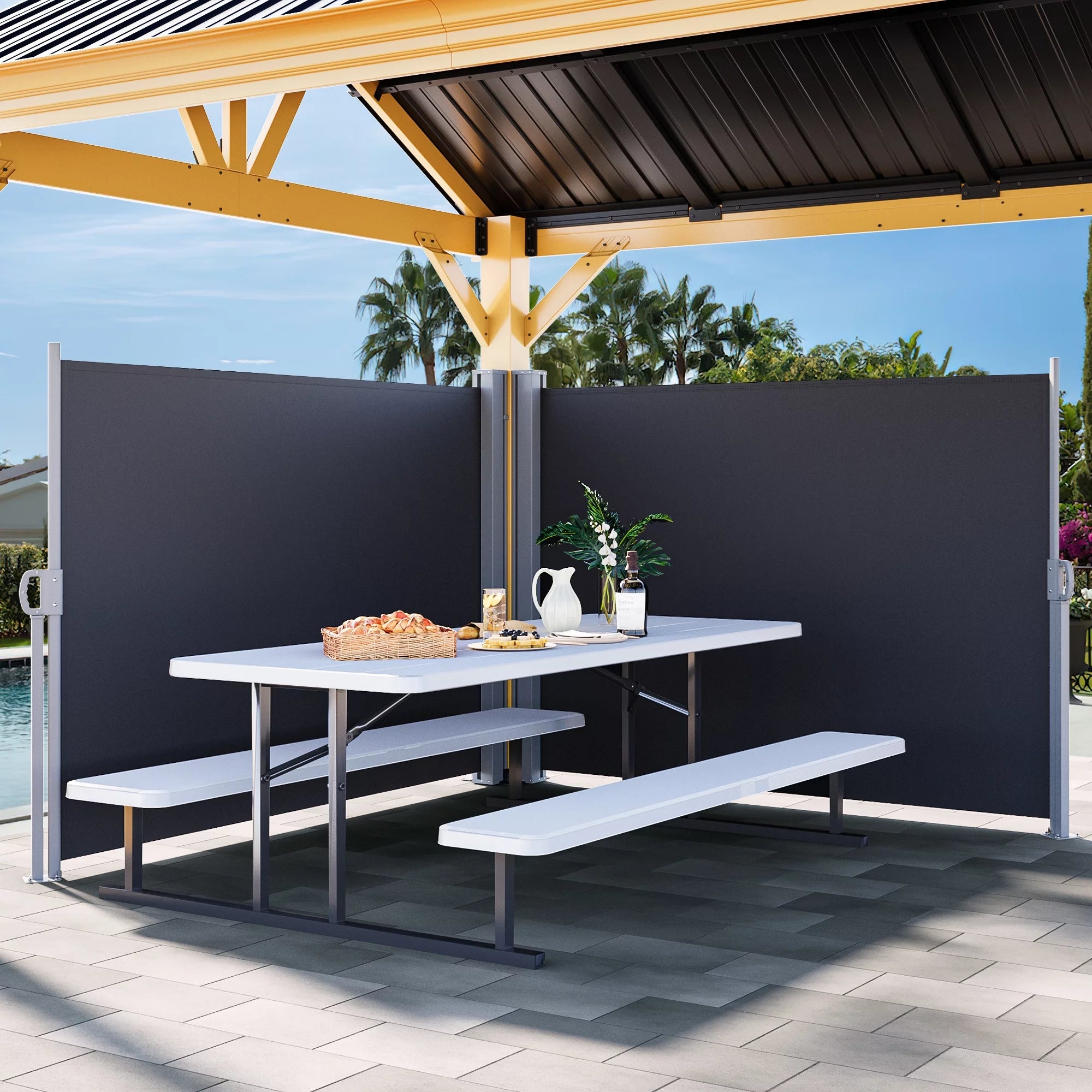 Retractable Side Awning 118" x 78", Folding Privacy Screen for Outdoor Patio, Gray O7966