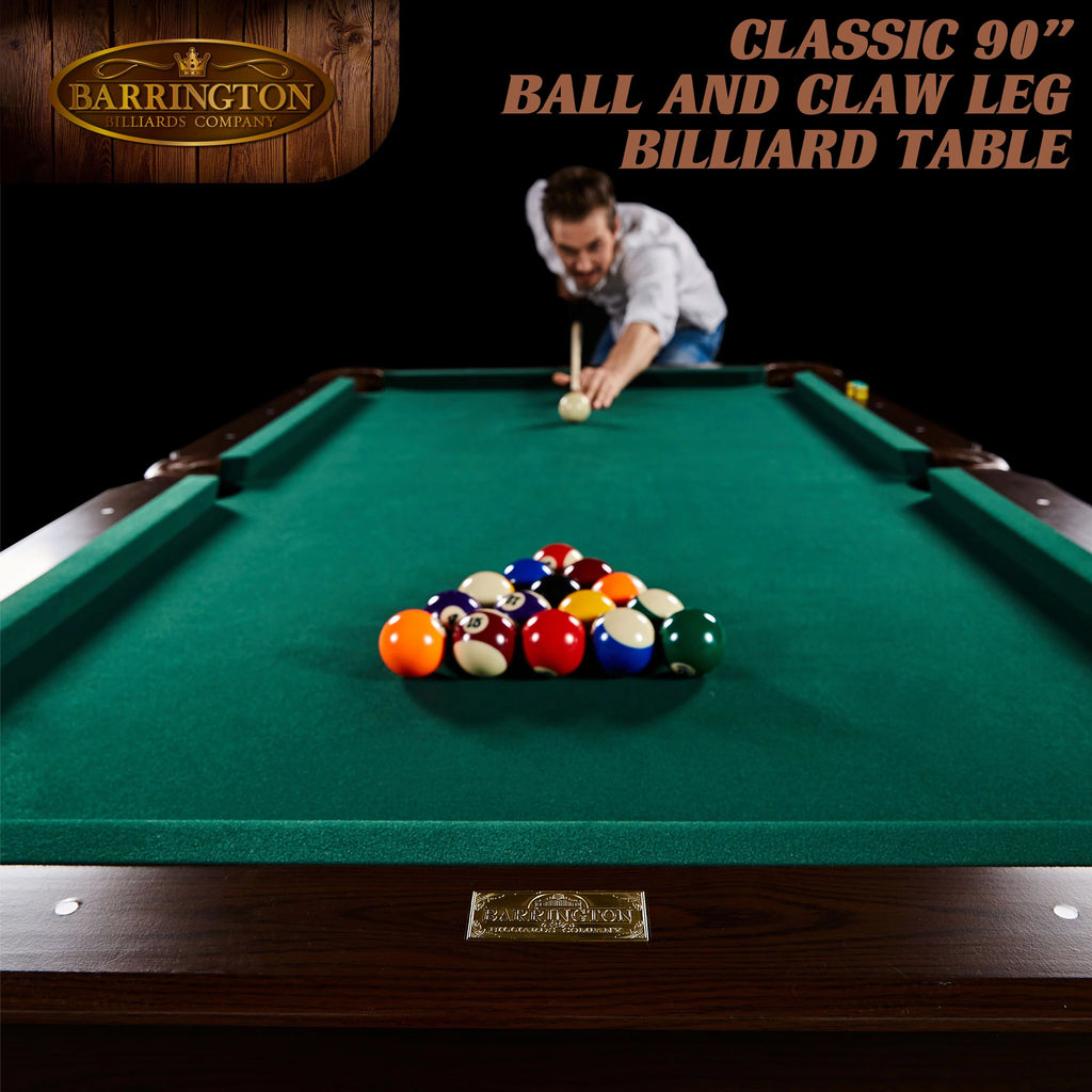 90" Ball and Claw Leg Pool Table with Cue Rack and Dartboard Set, Green Y964639