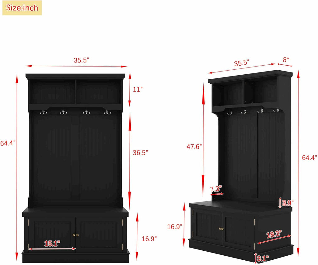 Hall Tree with Bench and Shoe Storage, Coat Rack T66116