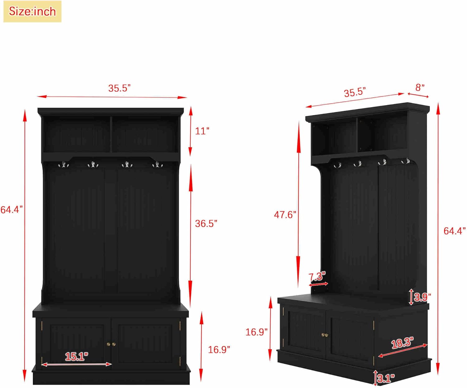Hall Tree with Bench and Shoe Storage, Coat Rack T66116