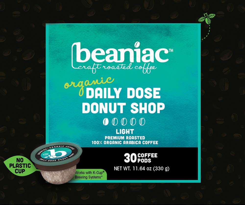 Organic Daily Dose Donut Shop Light Roast Single Serve Compostable Coffee Pods, 30 Count B111