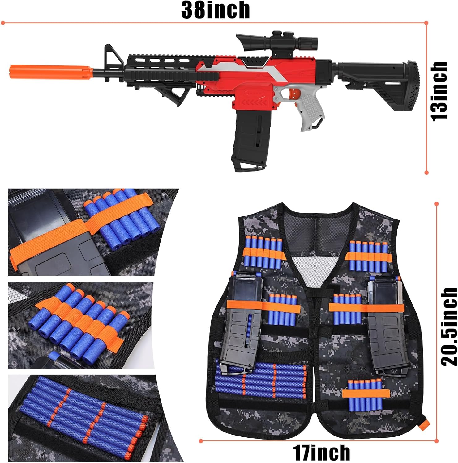 Toy Gun Sniper with Tactical Vest, 2 Clips and 100 Darts I176