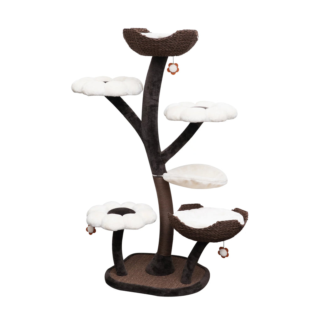 Natural Blossom Woven Tree Branches 6-Level Cat Tower with Hammock and Padded Perches L605