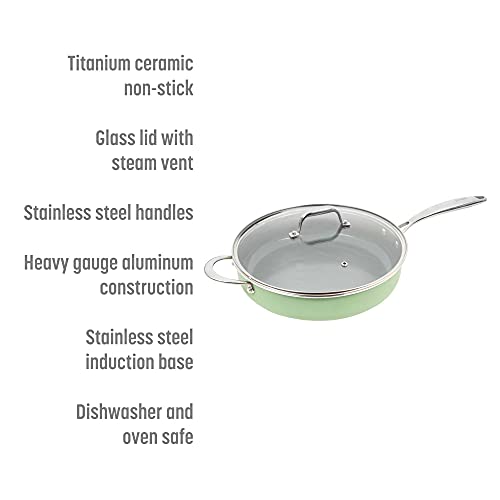 Ceramic Nonstick Deep Saute Pan with Lid, 4-Quart, Green Z851549