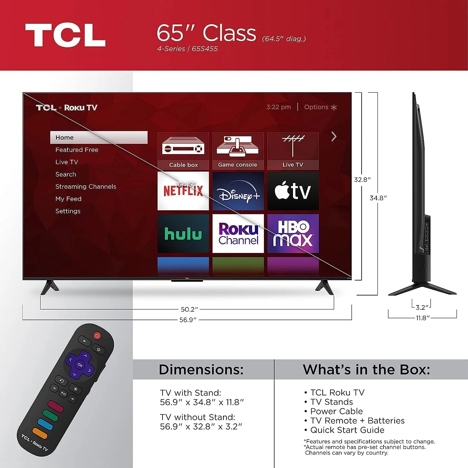 65" 4K UHD HDR LED Smart TV V1400
