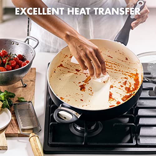 Healthy Ceramic Nonstick 5QT Saute Pan with Lid, Dishwasher Safe, Turquoise T122