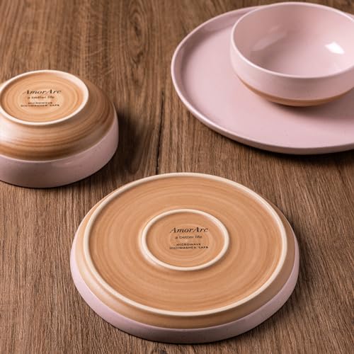 Ceramic Dinnerware Set for 6, 18 Pieces Handpainted Plates and Bowls, Stoneware, Dishwasher Safe K50345