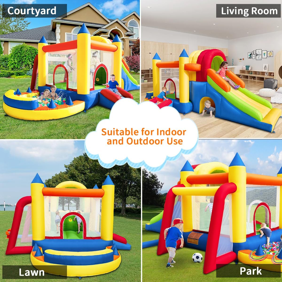 Inflatable Bounce House with Two Slides for Kids, Indoor Outdoor Z74019