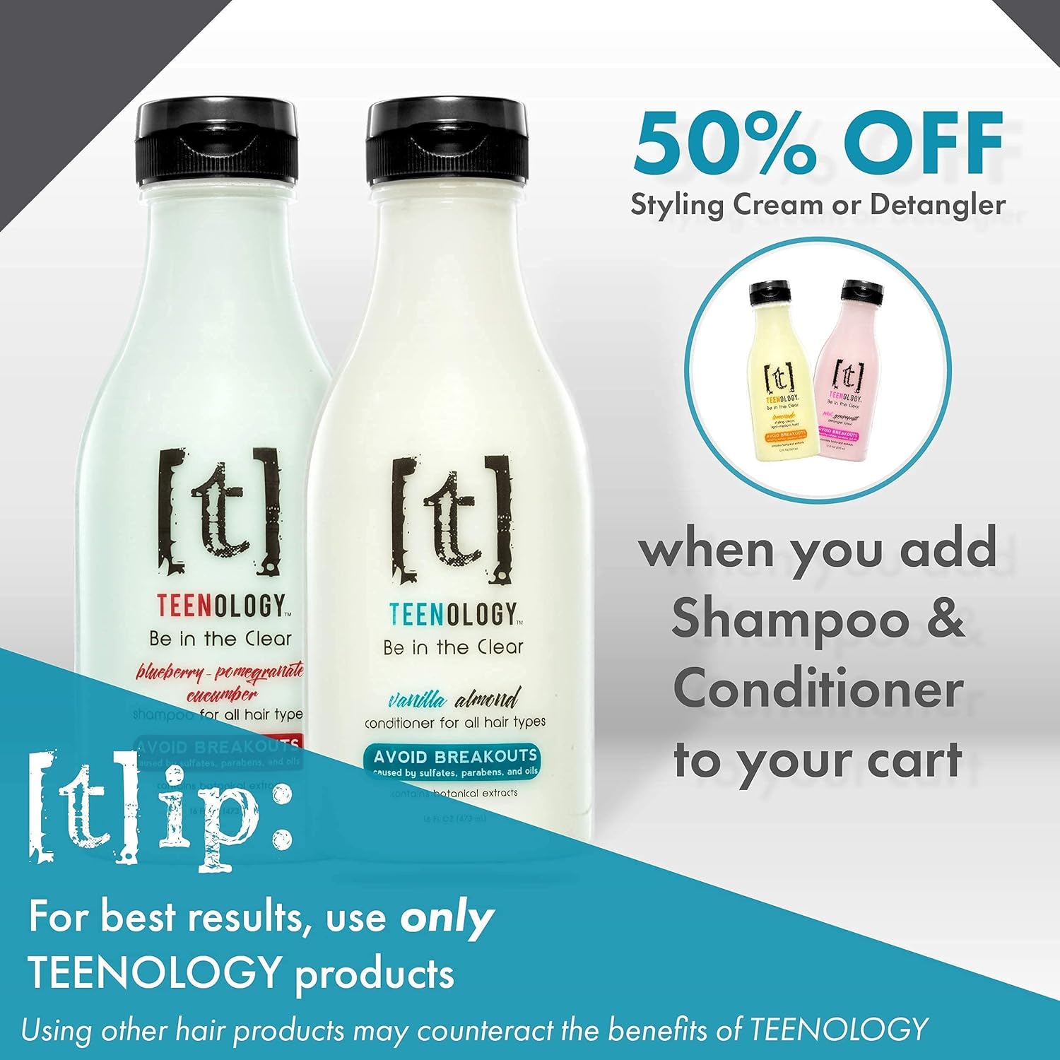 Shampoo and Conditioner Bundle for Acne-Prone Skin, Sulfate-Free, Sweet Mint, 16 oz U29174