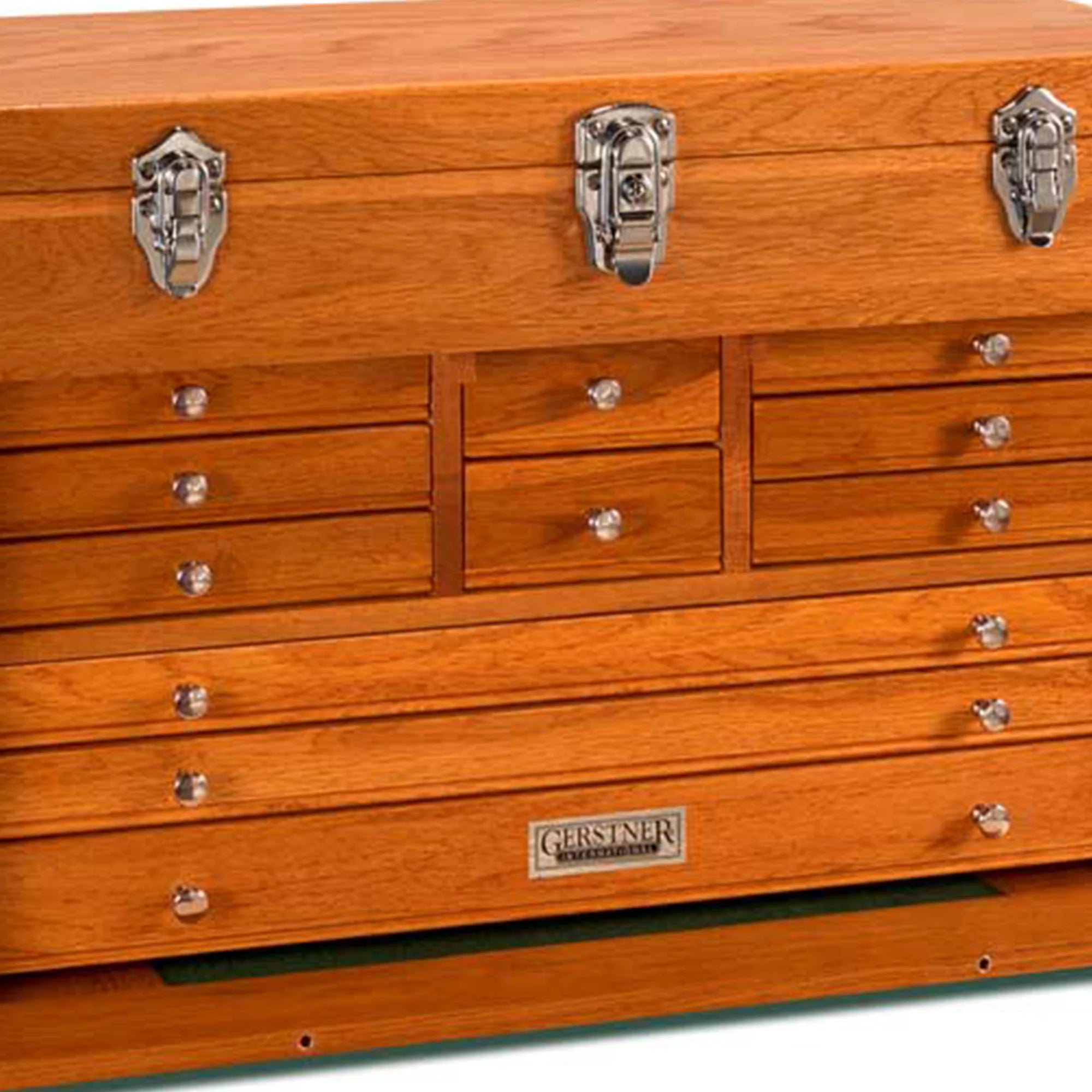 Hardwood 11-Drawer Top Chest with Front Lid, Red Oak E9459