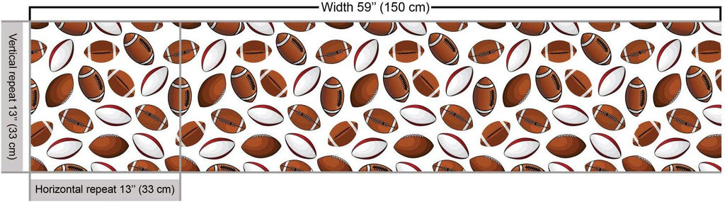 American Football Fabric by The Yard, Cartoon Rugby Balls Design, Decorative Fabric for Upholstery, 1 Yard S8663