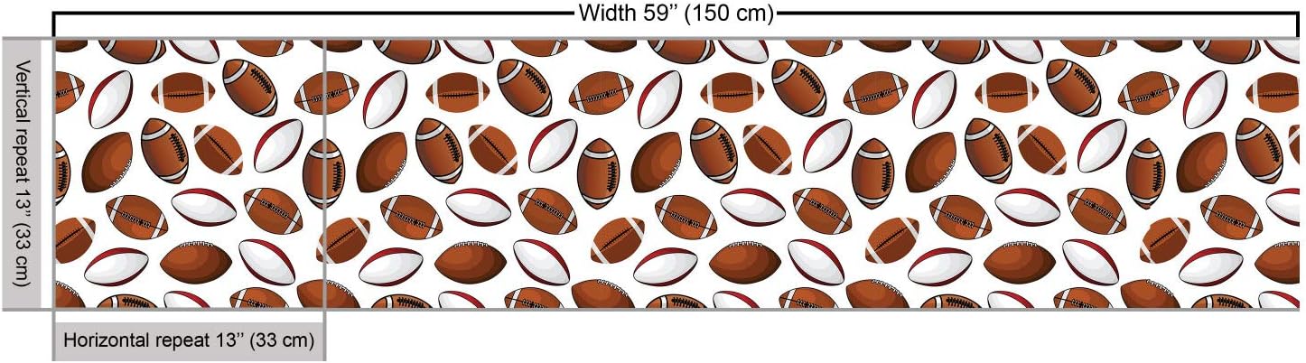 American Football Fabric by The Yard, Cartoon Rugby Balls Design, Decorative Fabric for Upholstery, 1 Yard S8663