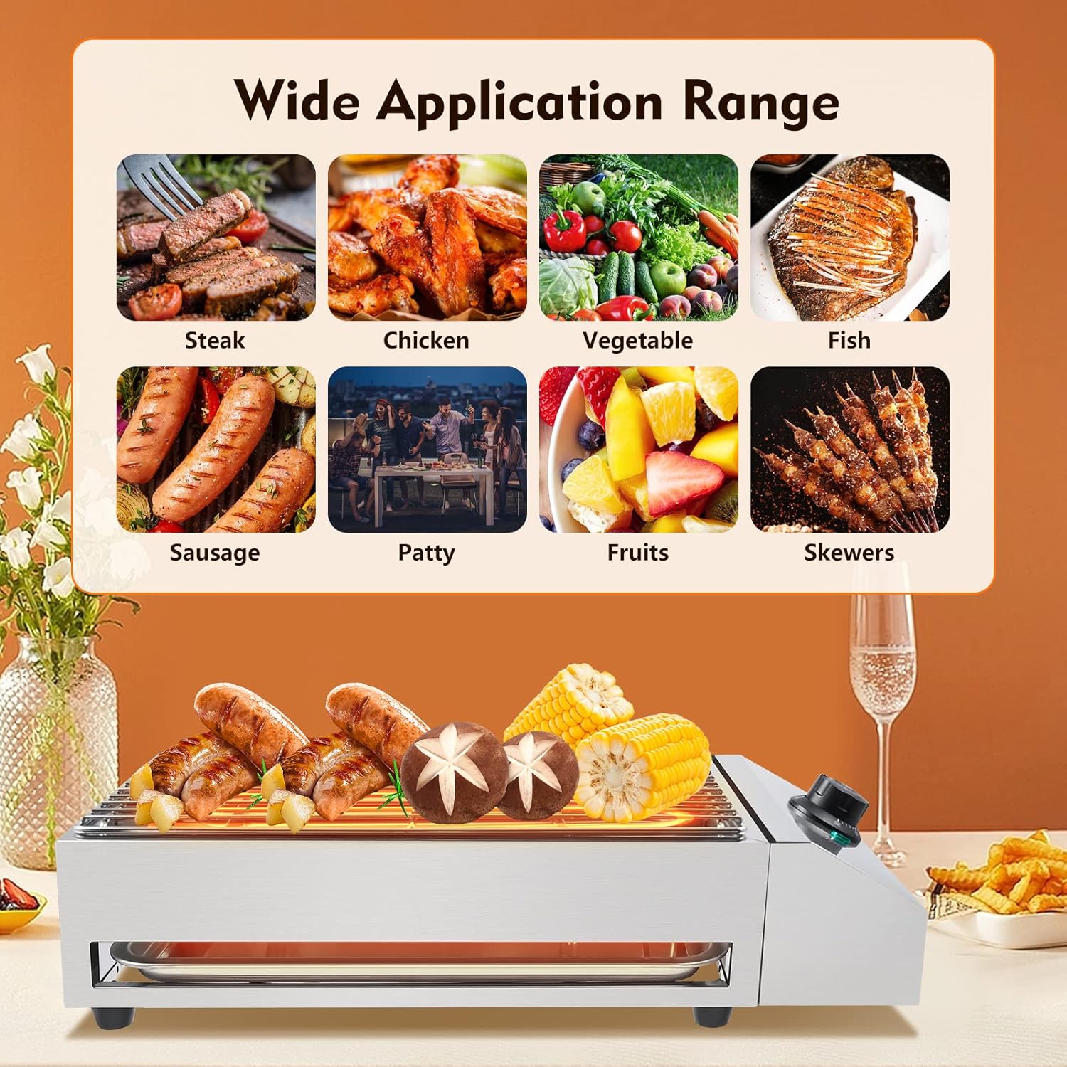 Electric Grill with Adjustable Temperature Control, Nonstick Surface U842083