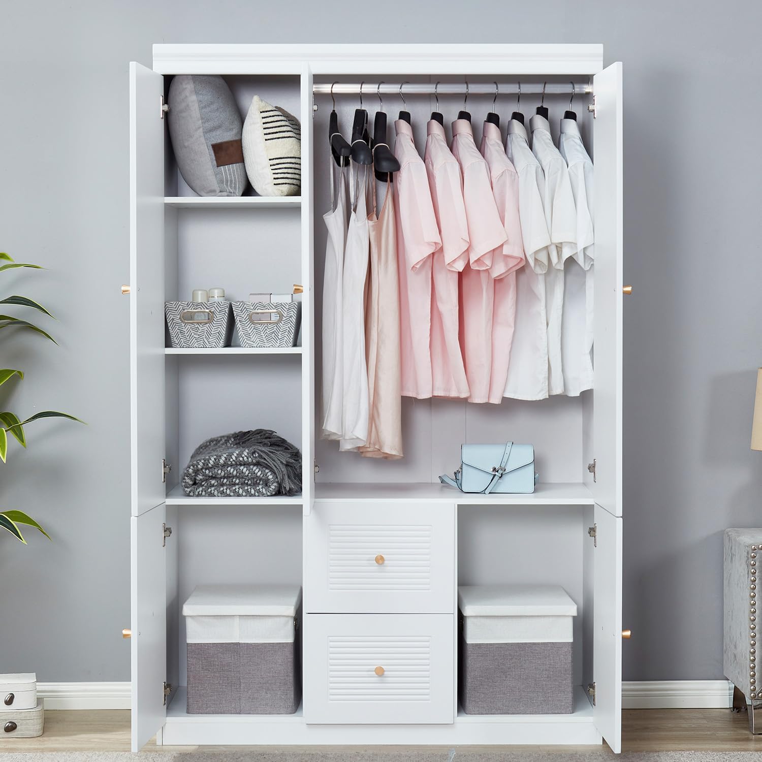 3 Door Armoire Wardrobe with 2 Drawers and Hanging Rod Z772247