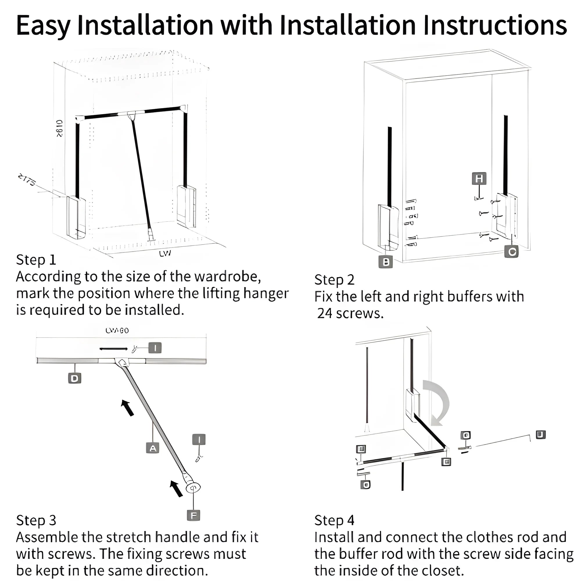 Pull Down Closet Rod, Adjustable 35-46.7 inch, Heavy Duty Hanging Clothes Rail J197