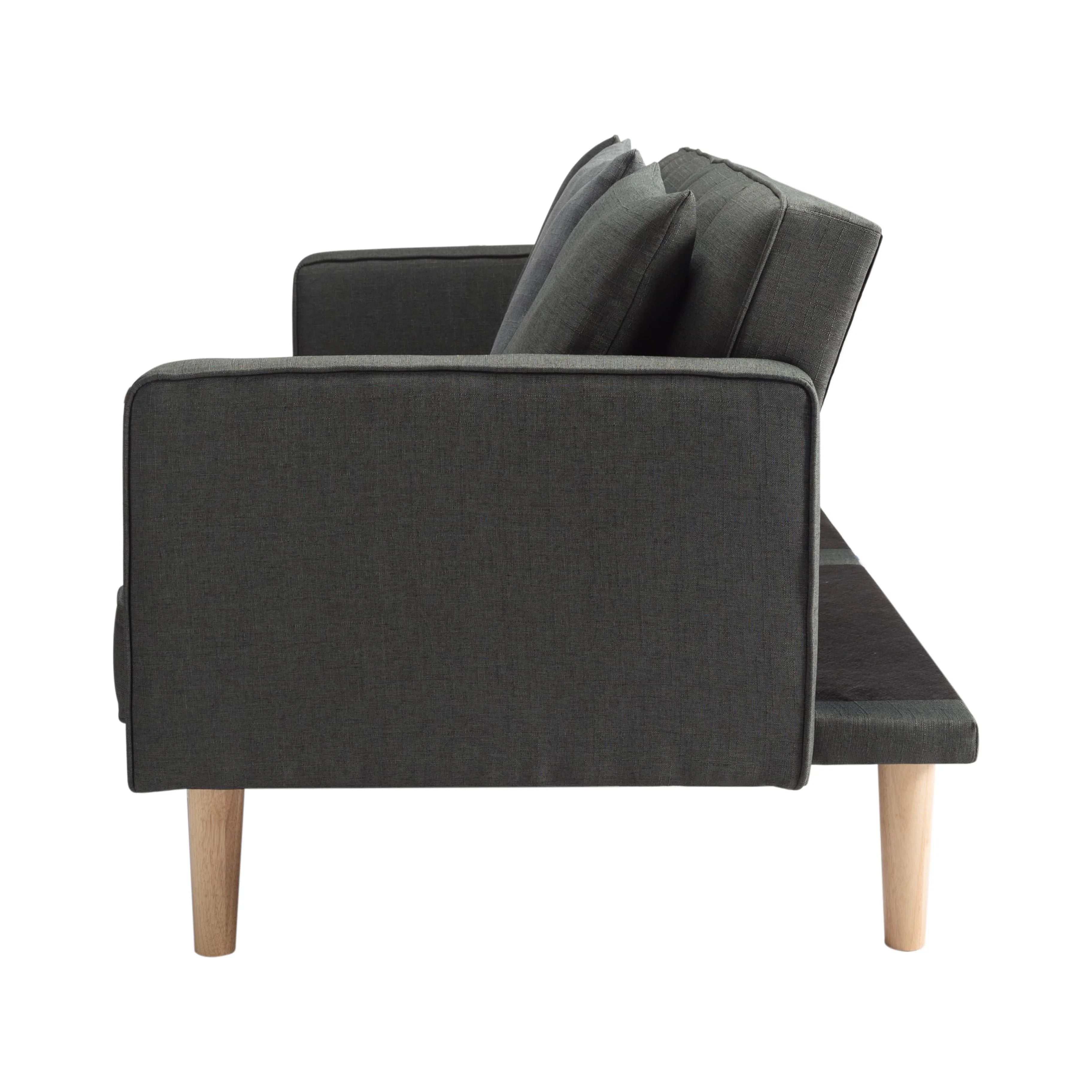 Futon Sofa Bed with Split Back and Wood Legs F4124
