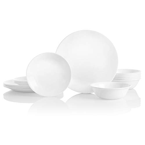 18-Piece Dinnerware Set for 6 with 6 Soup Cereal Bowls, Chip Resistant, Winter Frost White C285