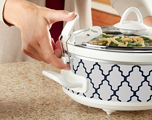 Small 2.5 Quart Casserole Slow Cooker, White/Blue U46112