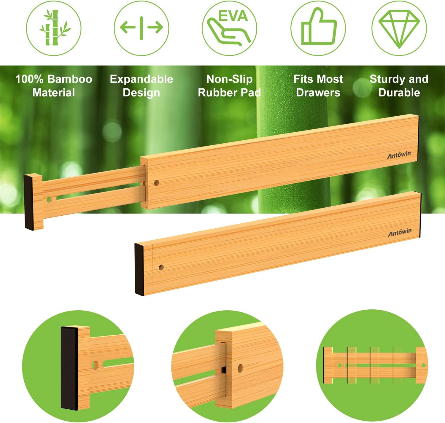 Bamboo Drawer Dividers 16pcs, Expandable 17-22 Inches J8301