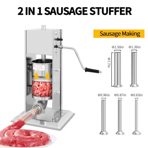 Vertical Sausage Stuffer 7L, Stainless Steel Meat Filling Machine with 5 Tubes N7201