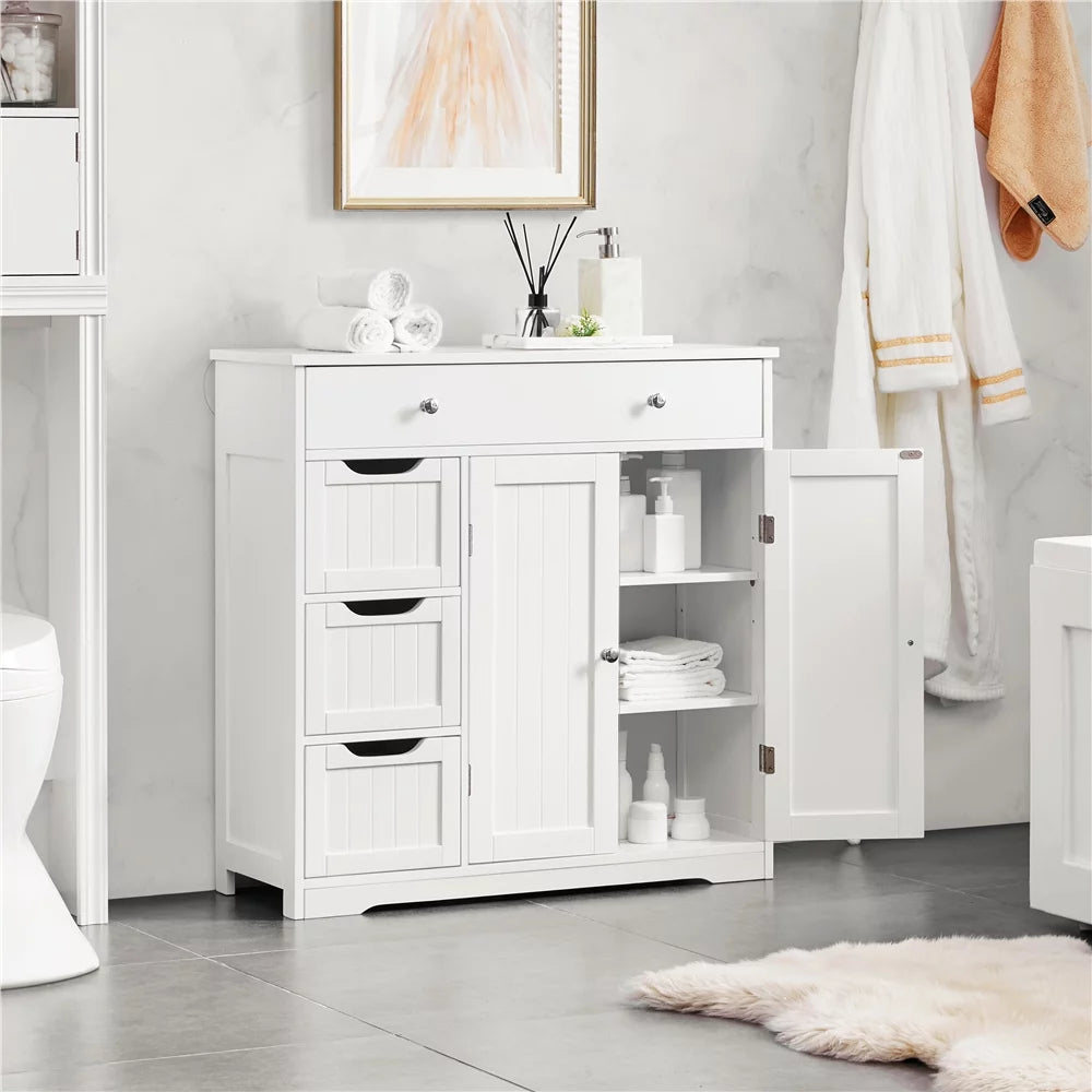 4 Drawers Floor Storage Cabinet with Adjustable Shelf, White G1292