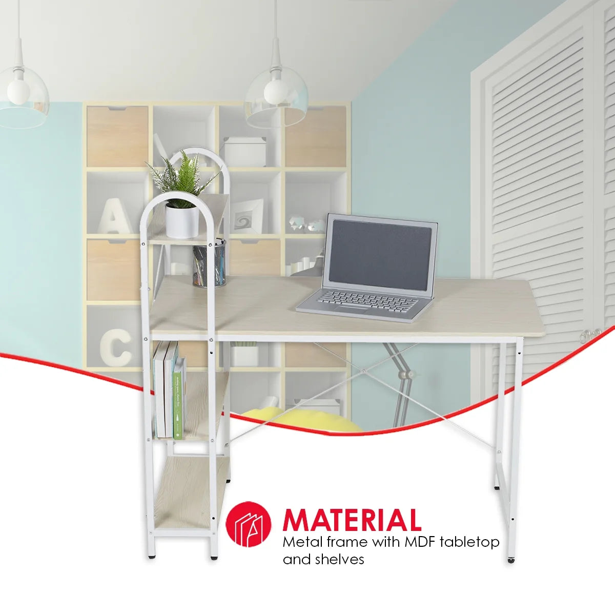 Computer Desk with Shelves, Oak/White P872080