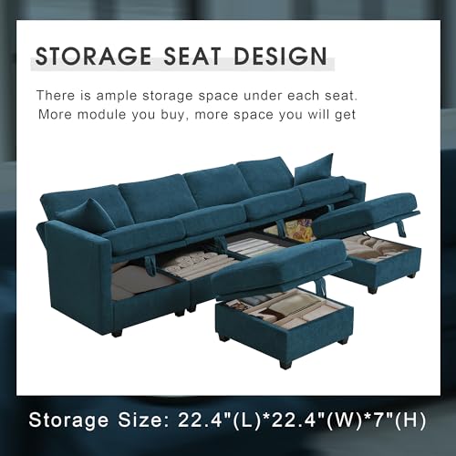 109" 6-Seat Chenille U-Shaped Sectional Sofa with Storage and Adjustable Armrests J436792