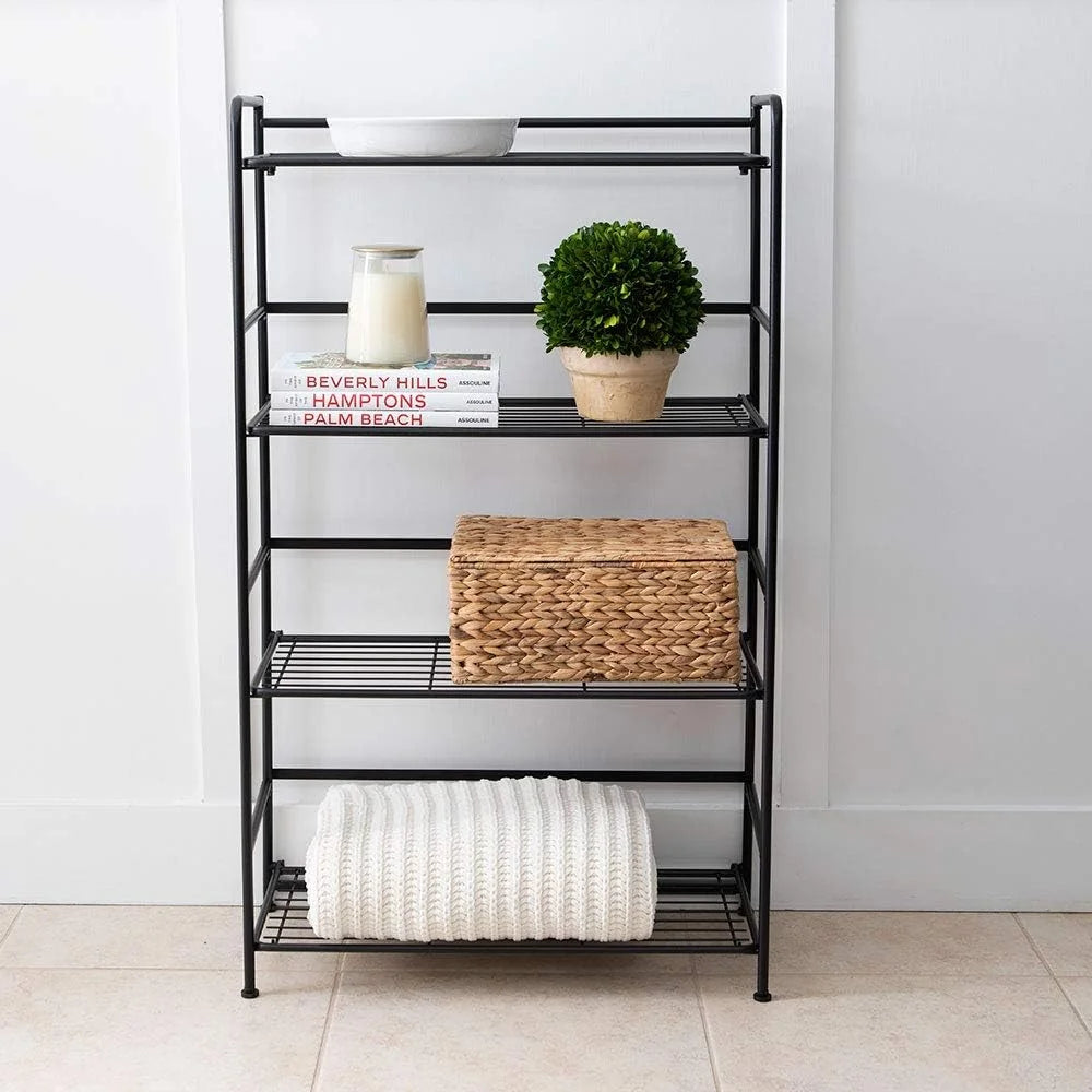 Folding Metal Bookcase, 4 Shelves, Black D3380