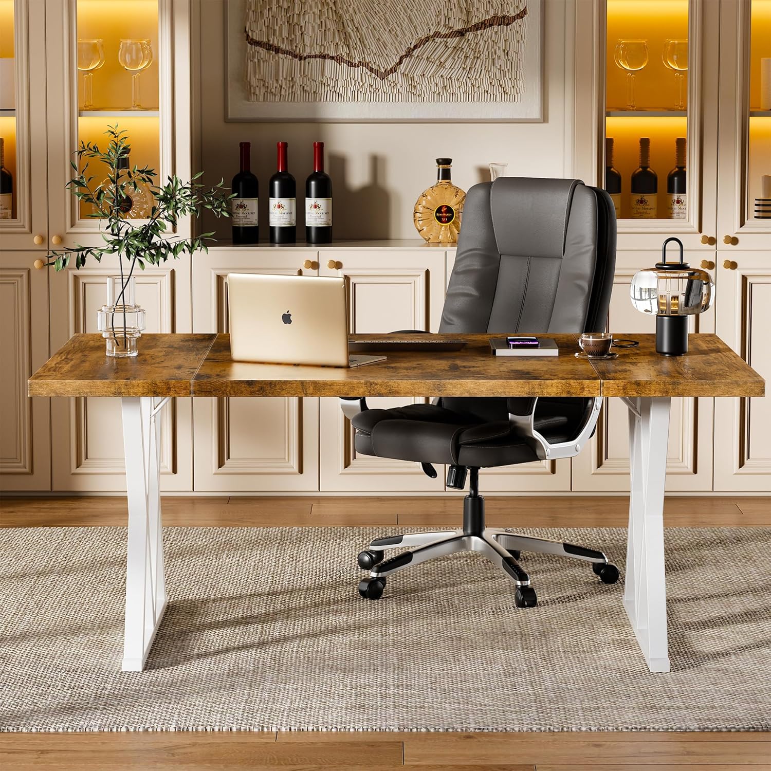 Large Executive Desk with X-Shaped Metal Legs, Modern Office Workstation P96479