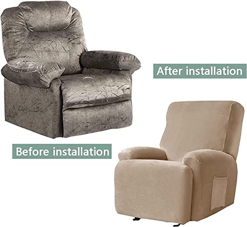 Recliner Chair Cover 4-Piece Stretch Soft with Side Pocket Washable G13569