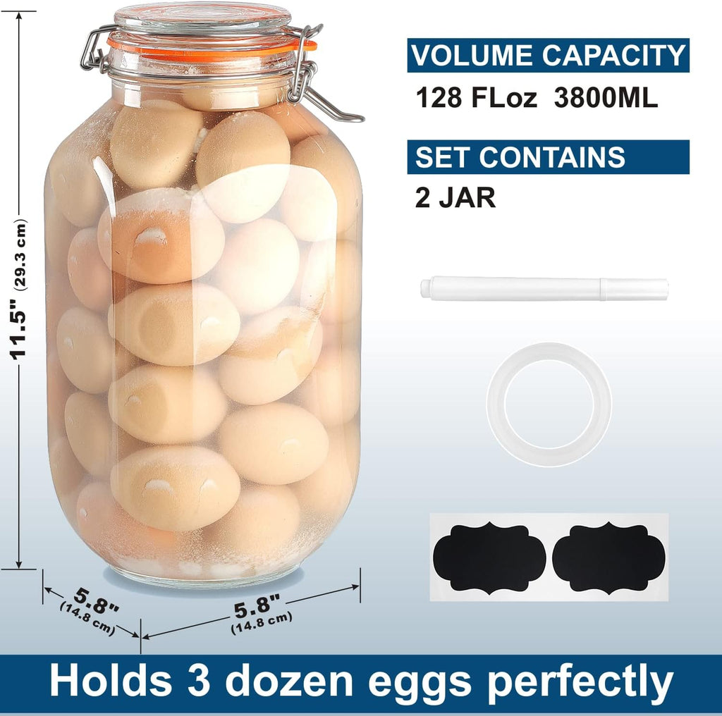 1 Gallon Square Glass Storage Jars with Airtight Lids, 2 Pack L70464