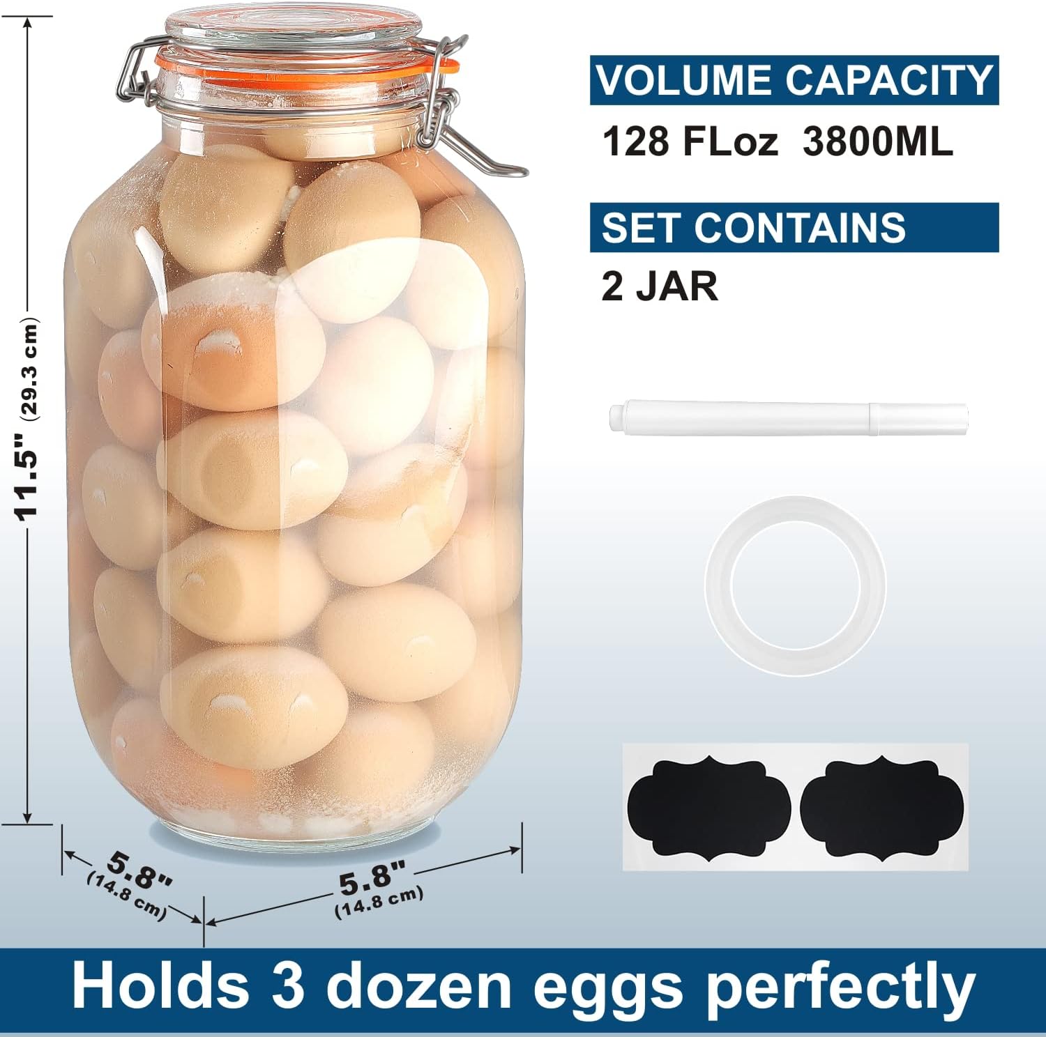 1 Gallon Square Glass Storage Jars with Airtight Lids, 2 Pack L70464