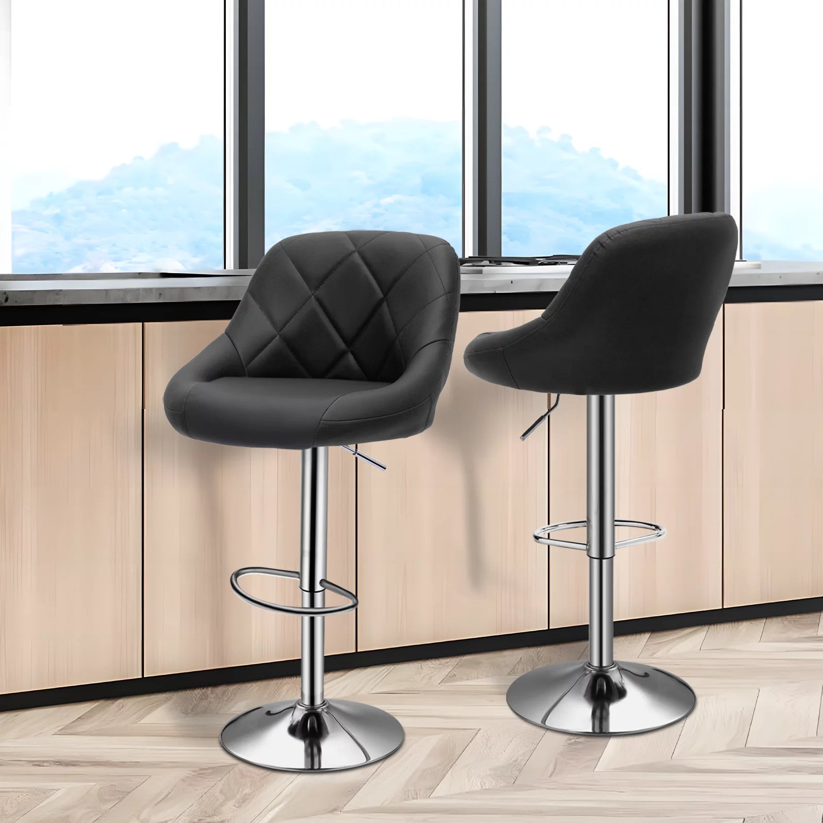 Set of 2 Faux Leather Adjustable Swivel Bar Stools with Backrest P16952