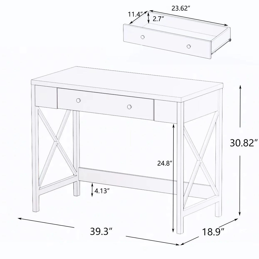 White Work Study Table with Storage Drawer E5741