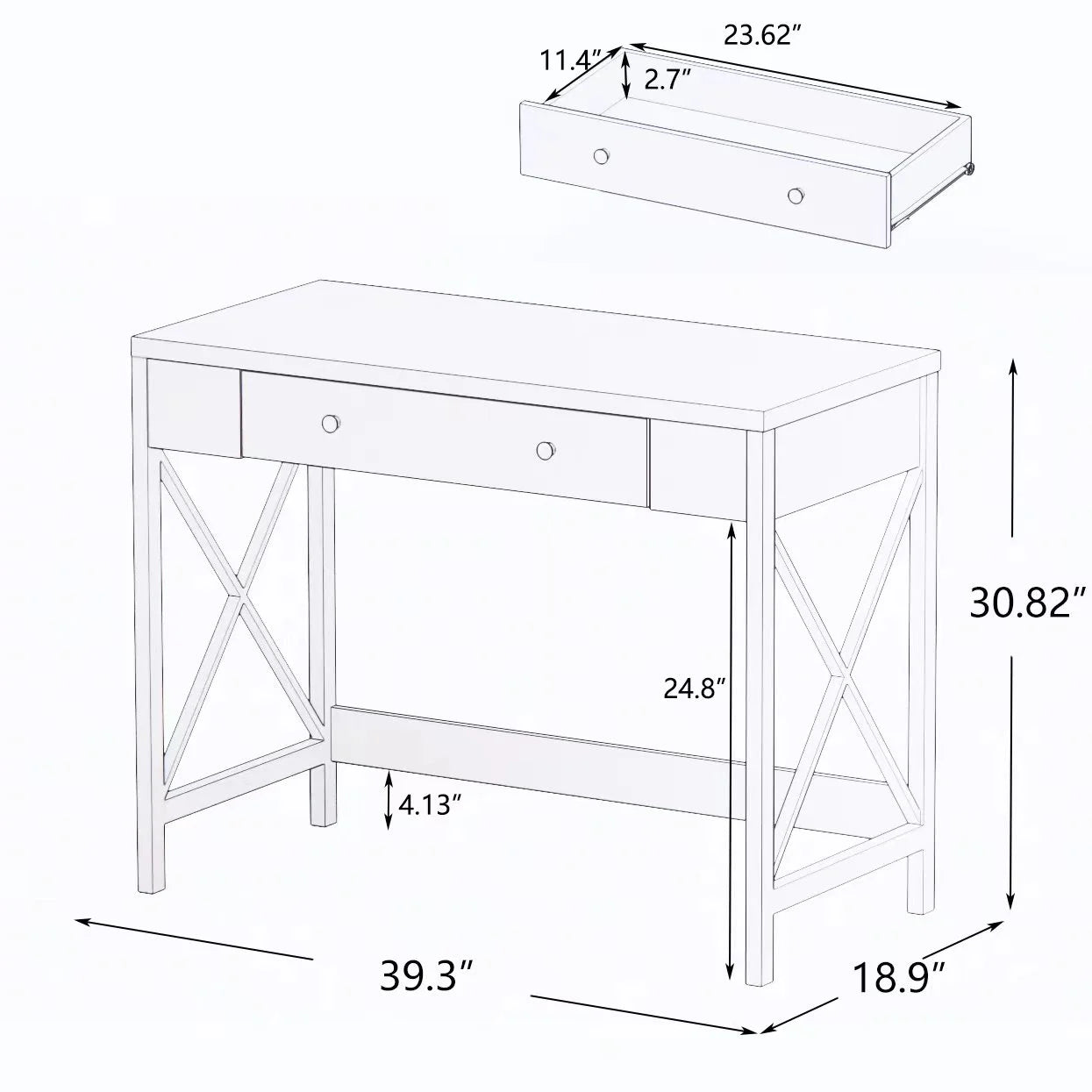 White Work Study Table with Storage Drawer E5741