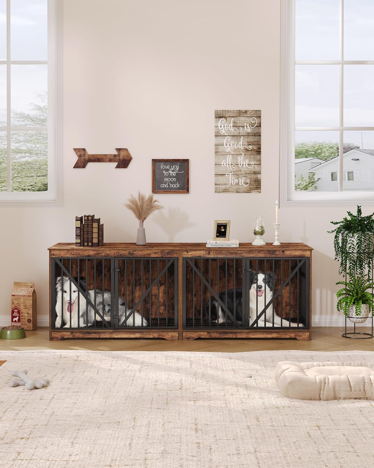 Large Dog Crate Furniture with Divider, Wood Kennel Indoor Side Table Q543944
