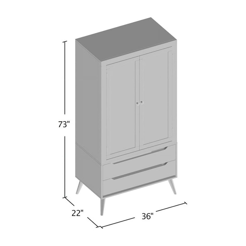Mid-Century Modern Solid Wood Armoire in Gray S562