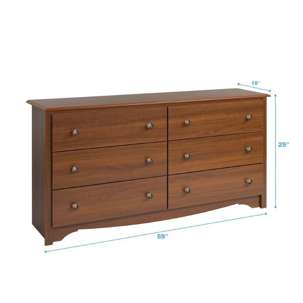 Cherry 6 Drawer Double Dresser H526