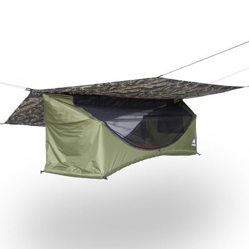 Lay Flat Hammock Tent with Mosquito Net, Insulated Pad and Rainfly D732