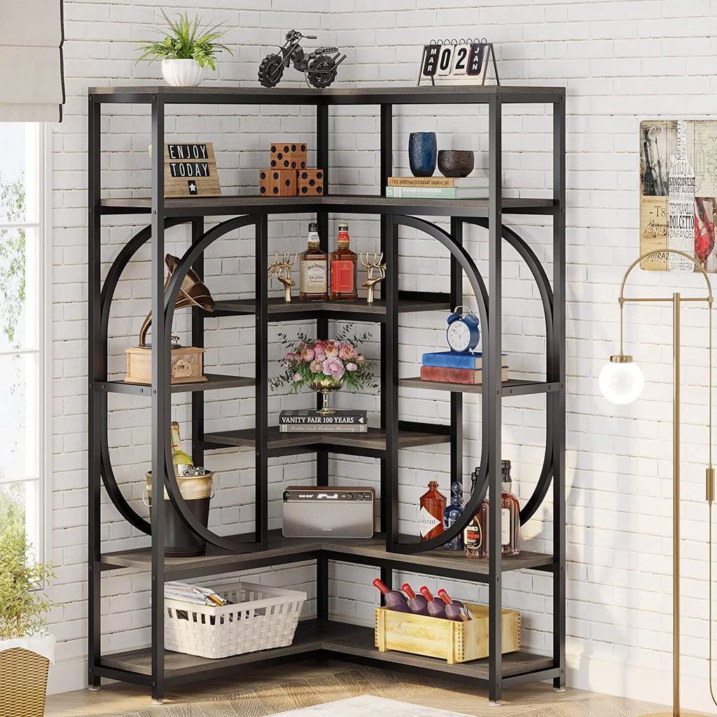7-Shelf Corner Bookshelf, L-Shaped Modern Bookcase with Storage Z52866