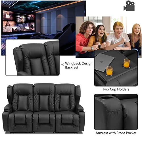 Faux Leather Manual Reclining Loveseat with Console and Cup Holders M1929