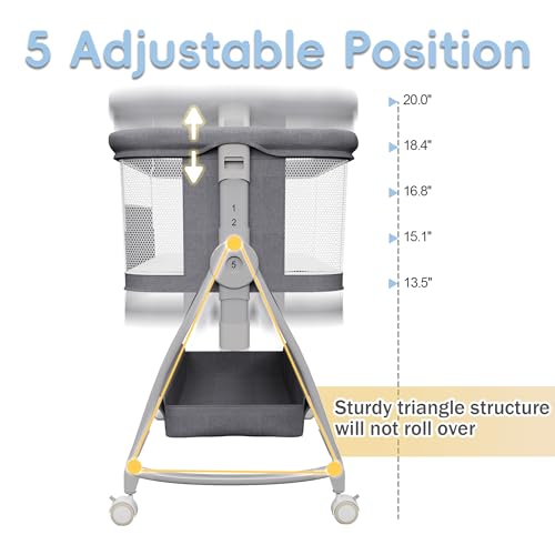Bedside Bassinet for Baby, 3 in 1 Height Adjustable Sleeper with Wheels Q86913